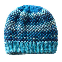 Blue knitted beanie hat isolated on transparent background