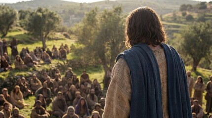 Jesus delivering the sermon on the mount