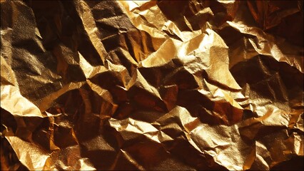 Crinkled Gold Foil Paper Texture with Sharp Creases and Glossy Finish Background