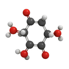 Obraz premium Molecular model of cyclohexane-1,3,5-trione, a complex organic chemical compound isolated on transparent background