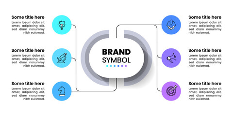 Obraz premium Infographic template. Line with 6 circles and title in the middle