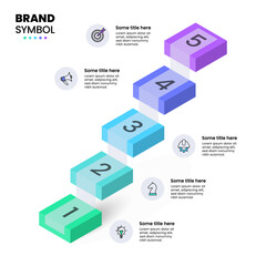 Infographic template. Isometric staircase with numbers and 5 steps