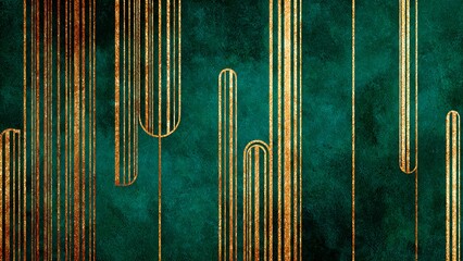 Elegant Vertical Art Deco Lines with Varying Gold and Green Textures for Backgrounds