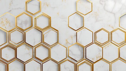 Elegant Geometric Pattern with Gold Hexagons on Marble Background Design