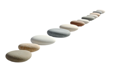 Series of smooth, oval-shaped stones arranged diagonally on a black backdrop, showing subtle color variations