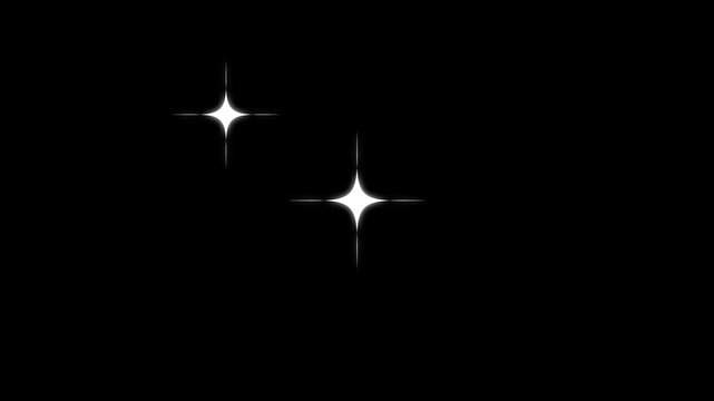 Magical twinkling stars animation with glitter sparkle effects white cartoon flat vector doodles blinking gently on black screen night sky background seamless 4K
