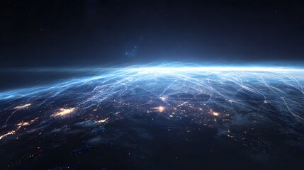 Obraz premium Global Network of Light and Energy Connecting Earth from Space.
