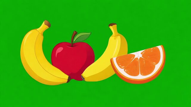 Mixed Fruit Collection Illustration Animation on Green Screen Background