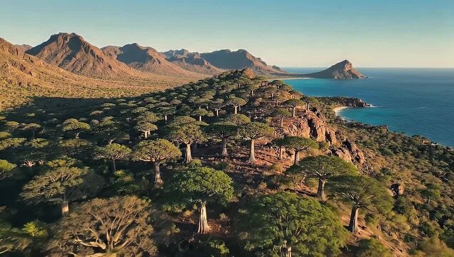 Dragon Blood Trees on Socotra Island, Yemen - Unique Landscape and Biodiversity.