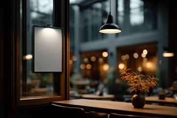 Mock-up billboard or white paper poster promotion  display on the front restaurant or coffee shop. Blank paper for Promotion information for marketing