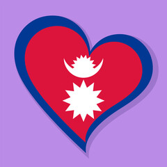 Isolated national flag of The Federal Democratic Republic of Nepal. Love flag of Nepal. Nepal heart-shaped flag vector illustration color background.