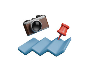 Map and location pin or GPS navigation icon isolated on transparent background, Business travel concept. Leisure touring summer vacations and holiday symbol. Traveling and tourism elements. 3d render