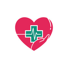 Obraz premium Professional Medical Healthcare Support Icon With Heart Cross and Pulse Vector Graphic.jpg