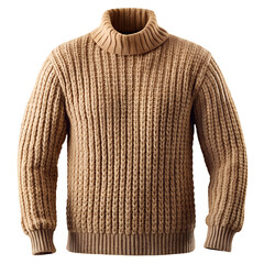 Brown ribbed turtleneck sweater isolated on transparent background