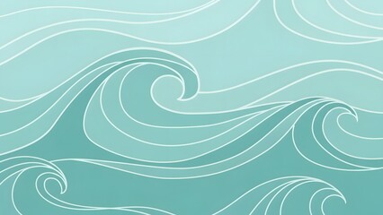 Seamless pattern of stylized ocean swells, smooth curved lines, soft aqua color, minimalist beach-inspired design