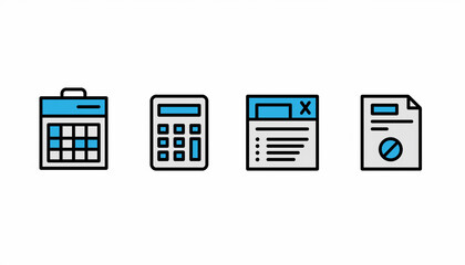 業務スケジュールと計算を表現したアイコンセット