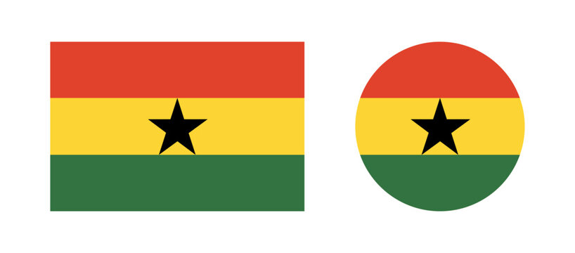 National Ghana flag circle, rectangle badges. Ghana flag icons. Round, rectangular buttons flag of Ghana set. 