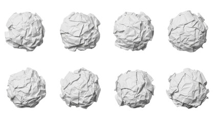 Crumpled Paper Balls Arranged in Two Rows on White Surface, Abstract View, Minimalist Concept