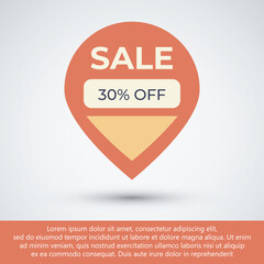 Sale 30% Off Map Pointer Icon Discount Promotion Tag for Retail and E-commerce