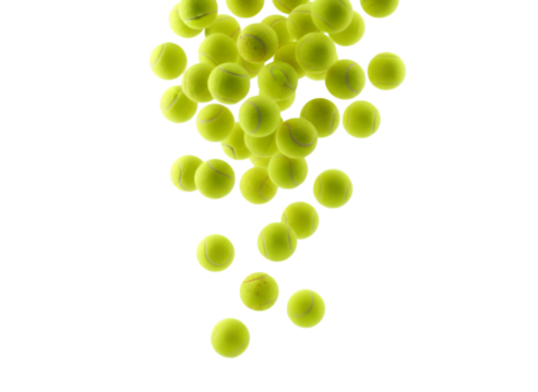 Falling Green Tennis Balls on White. Dynamic Sport & Abstract Concept Isolated on Transparent Background - Powered by Adobe