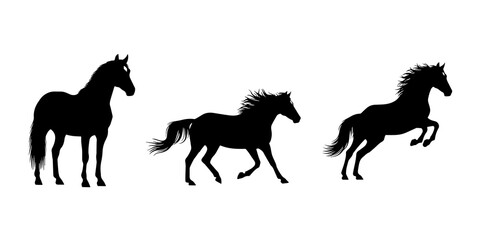 vector silhouette horses on white background