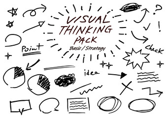 手書き線画のビジュアルシンキングビジネス素材セット