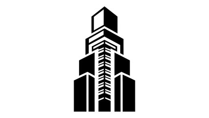 Obraz premium Modern Black and White Architectural Illustration of a High-Rise Building with Geometric Design