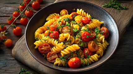 Delicious and Healthy Fusilli Pasta with Cherry Tomatoes and Fresh Herbs, a Perfect Meal