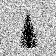 A white Christmas tree with a black background, pixelated and noisy, minimalist.
