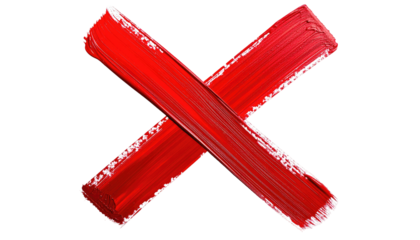 A vibrant, close-up shot of two thick strokes of red paint forming a bold X shape against a black background