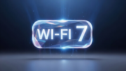 Wifi 7 logo with glow effect on a dark background concept of modern wireless internet technology and high-speed data transfer