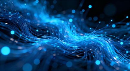 Blue Fiber Optic Cables Representing High-Speed Data Transmission