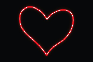 A bright red neon outline of a heart glowing against a completely black background