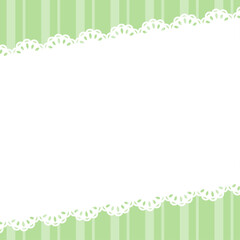 正方形の背景　幅の違うストライプ柄とレース　緑