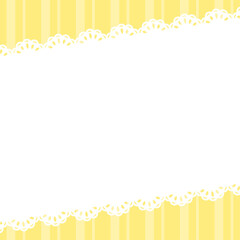 正方形の背景　幅の違うストライプ柄とレース　黄色