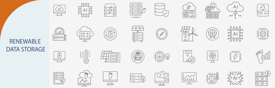 &ldquo;renewable data storage icon set, minimal vector design for sustainable computing and green tech systems&rdquo;