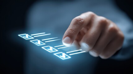 Hand Touching Digital Interface With Arrow Icons Representing User Interaction and Navigation in Modern Technology Environment