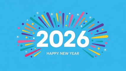 People celebrate new year with colorful fireworks and 2026 text