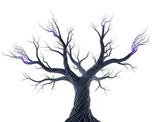 Obraz premium Abstract Dark Tree with Purple Highlights on White Background on white background