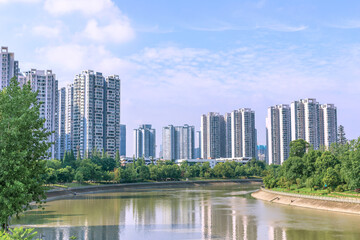 High-rise housing buildings around Jinjiang in Wuhou District, Chengdu City, Sichuan Province, China © ZCFei