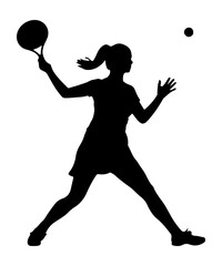silhouette of a women long tennis player playing vector