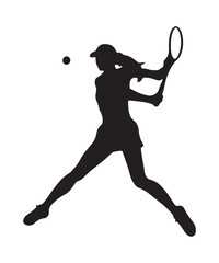 silhouette of a women long tennis player playing vector  illustration