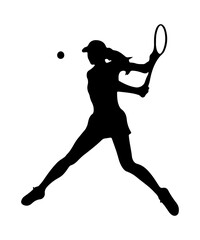 silhouette of a women long tennis player playing vector art illustration