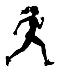 silhouette of a woman running vector art illustration