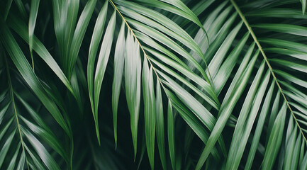 green palm fronds forming a dense vibrant pattern, creating a soothing natural backdrop reflecting growth tropical environments and organic textures perfect for various design needs