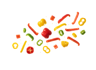 Vibrant Chopped Bell Peppers Scattered - Fresh Culinary Ingredient Isolated on Transparent Background