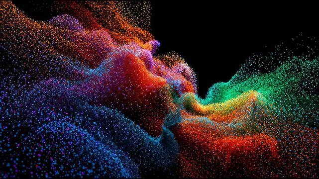 Abstract Colorful Particles Elastic Deformation. Seamless Loop of Bouncing Orange and Blue Granular Sand Animation