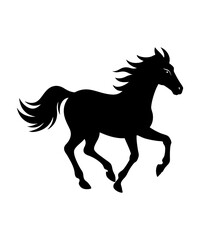silhouette of a black horse vector art illustration