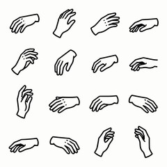 [Vector EPS]Set of various hand gestures drawn in black outline on white background