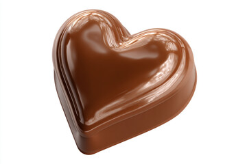A single rich dark chocolate heart shaped candy with a glossy surface reflecting light